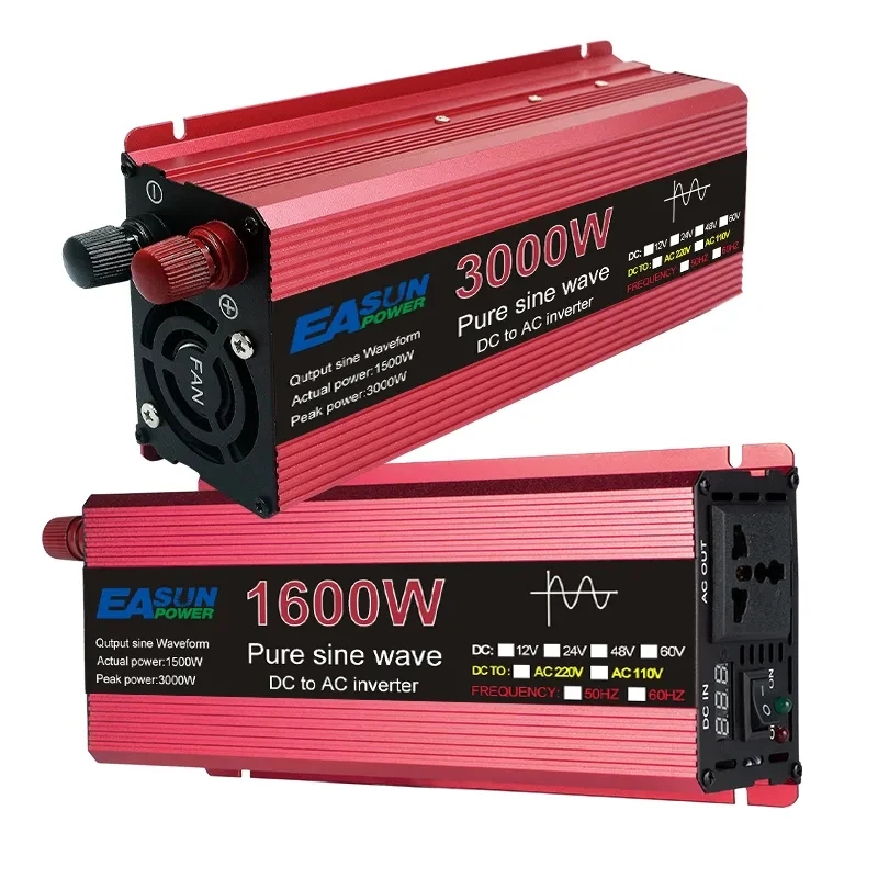 1000W 1600W 3000W Pure Sine Wave Inverter DC 12V 24V To AC 110V 220V Voltage Transformer Power Converter Solar Car Inverte