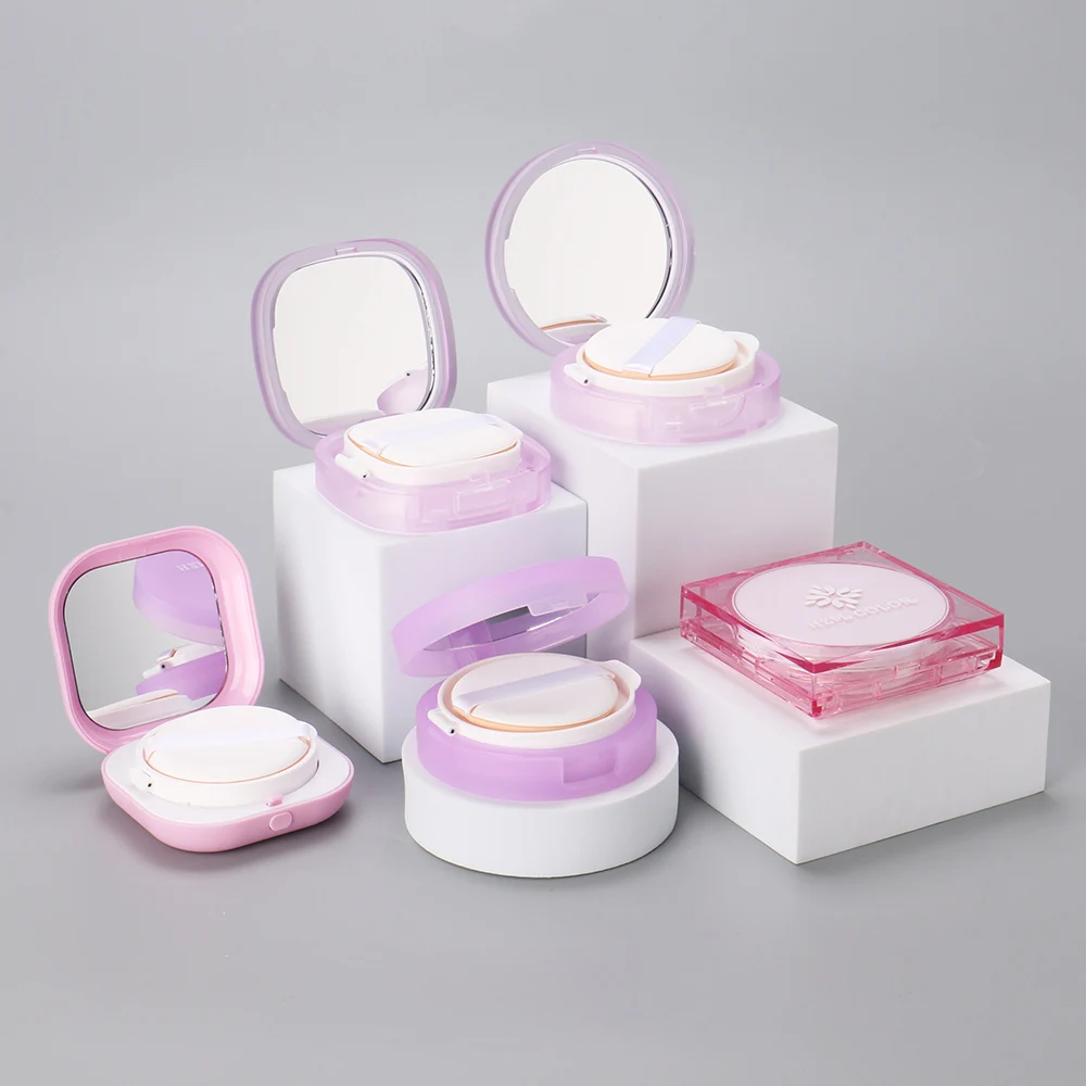 OMI Custom Logo Square round Compact Powder Case with Mirror puff recyclable cream face foundation compact powder case empty