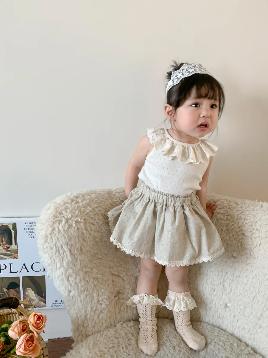 Korean style baby clothing sets for girls summer sleeveless baby clothes for girls wholesale lovely skirt and top set