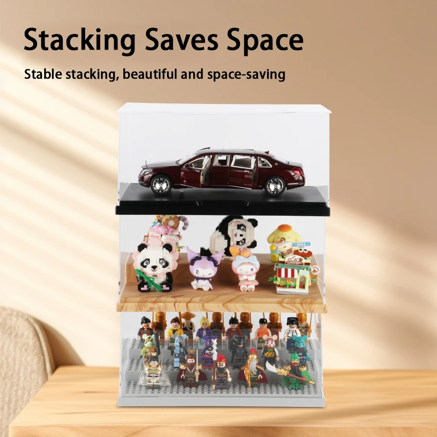 SL Save Shipping Costs Simple building block display Self-Assembly Clear Acrylic Box With Black Bottom