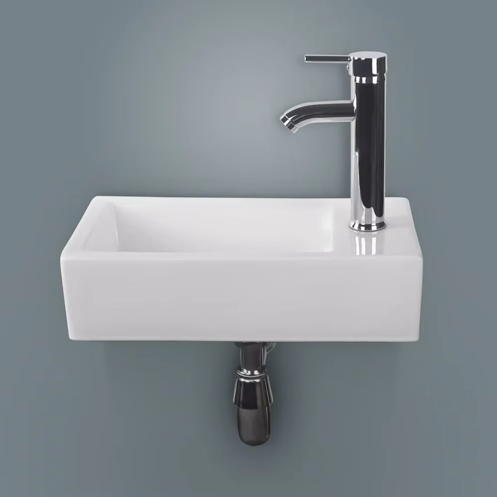 Space saver Rectangle White Ceramic Bathroom wash Basin Small Wall Mount hang Sink