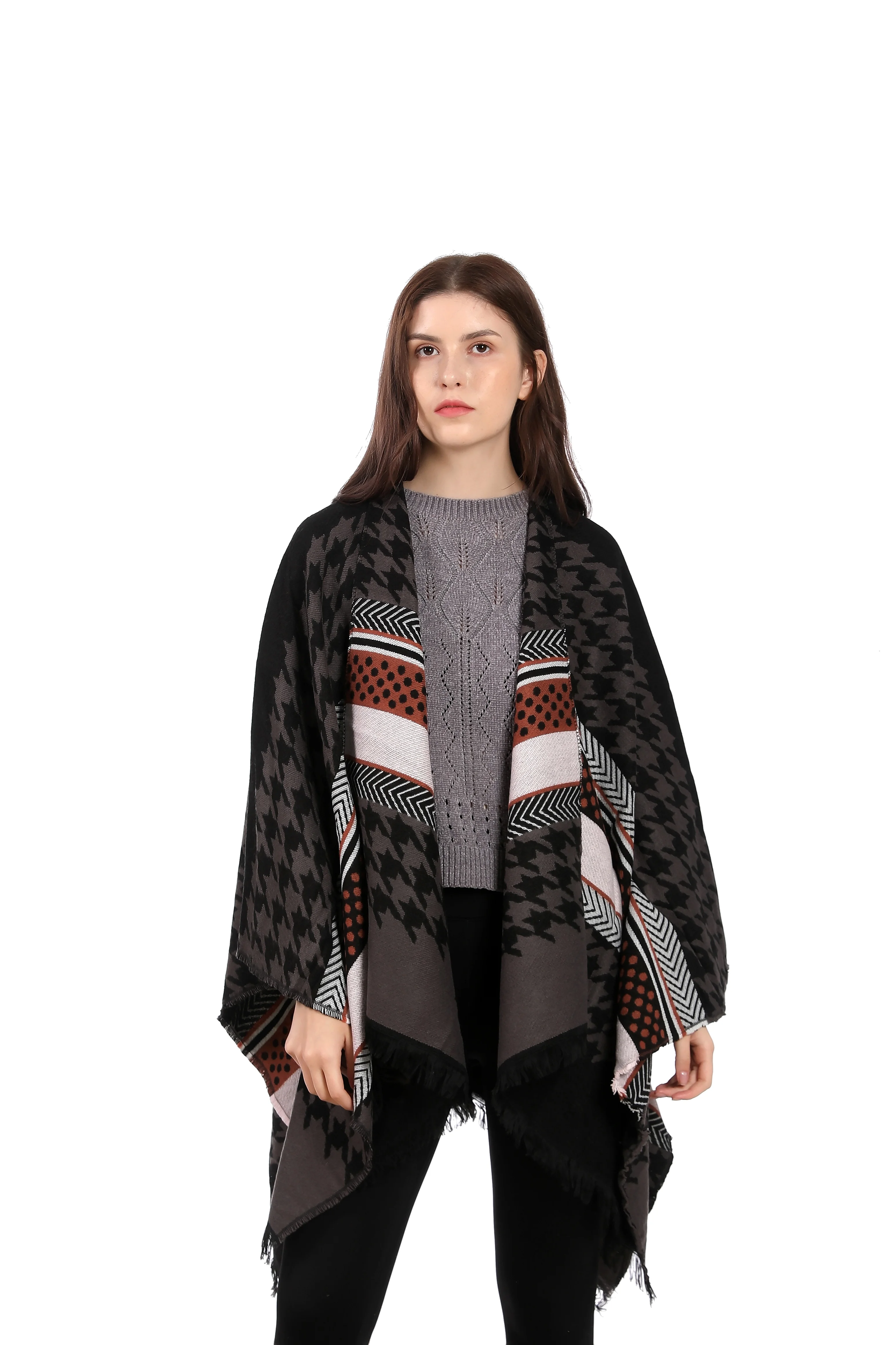 Thin Tassel National Ethnic New Design  Pashmina Poncho Wrap Wool Shawl Cape Winter Blanket Free Sample