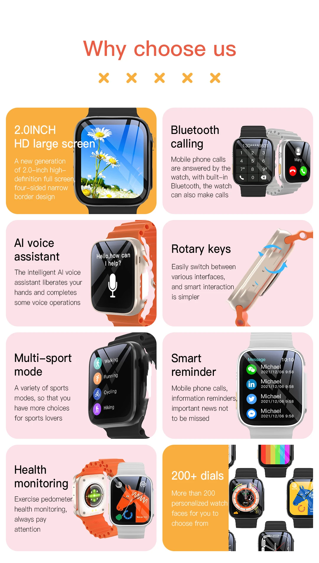 2.02Inch Real Clock Auto Wake UP Blood Pressure Heart Rate Step Counter Reloges Sport Watch Ultra Watch 49mm Smart Watch Ultra 8