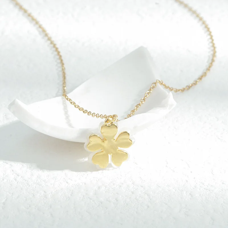 Female Petal Pendant Necklace Classic Titanium Steel Rose Gold Color Clavicle Chain for Girl Gift