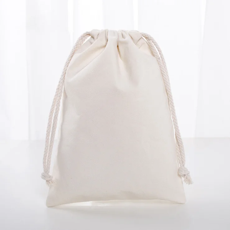Muslin calico canvas drawstring bag custom logo small organic cotton drawstring bags with stringcloth custom drawstring bag with