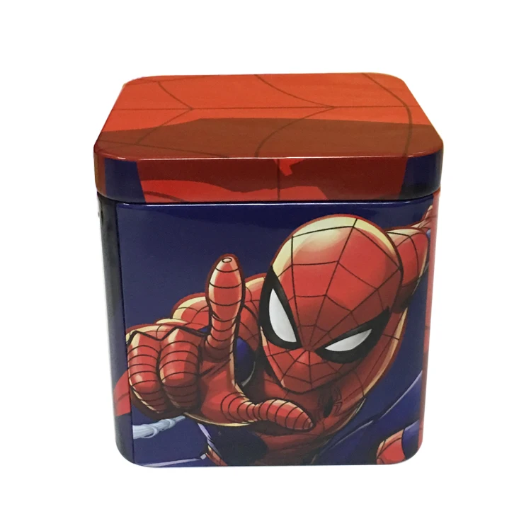 Customized Various Printing Marvel Comics Square Tin Box With Foam Metal Storage Container  For Children Watch Gift Jewelry