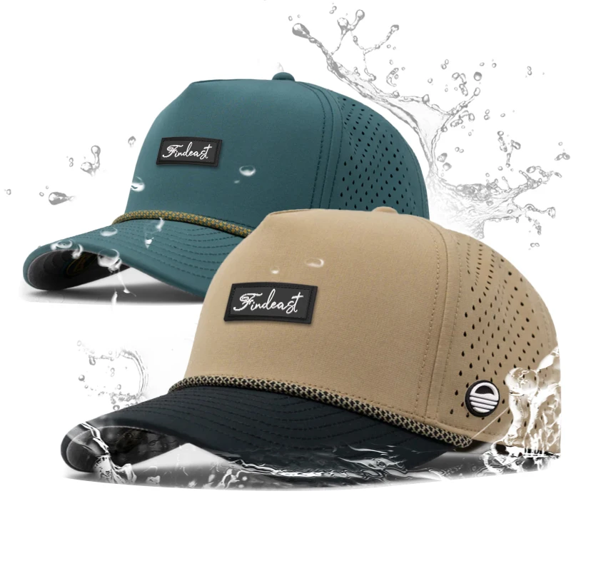 Custom Laser Cut Perforated 5 panel  Waterproof Cap melin Hats Trucker Hat Curved Bill Performance Golf Hat with mesh Rope