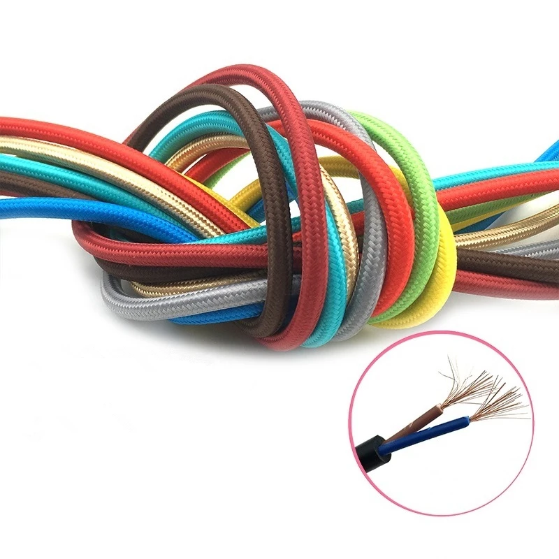 Vintage Edison bulb Accessories Colorful Electrical Wire 0.75mm* 2 core / 3 core Textile Cables/Fabric Cable Cotton Cords Wires