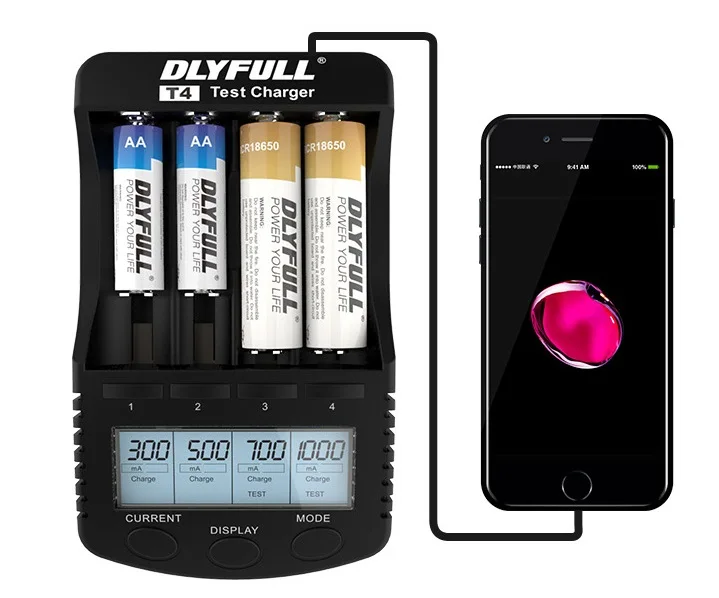 DLYFULL T4 18650 Battery Charger LCD Smart battery Charger  for 1.2V AA AAA AAAA C 3.7V 26650 14500 16340 18350 18500 10440