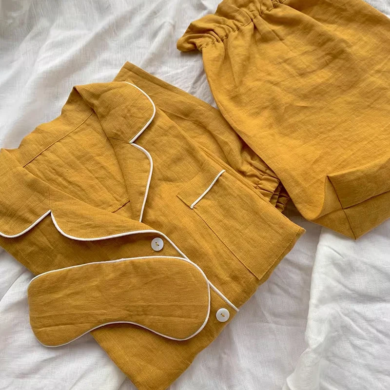 Wholesale Organic France 100% Linen Classic sleepwears  Pjs Loungewear Linen Pyjamas