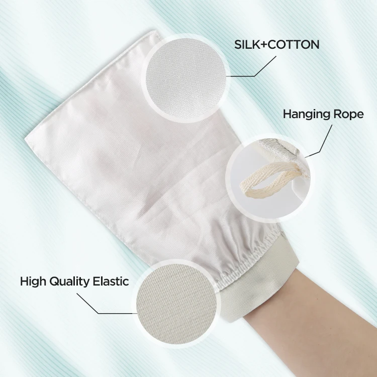 Wholesale Turkish Silk Mitt Silk Gloves Exfoliating 100% Raw Cocoon Silk Exfoliating Bath Gloves  Makes The Skin Smooth