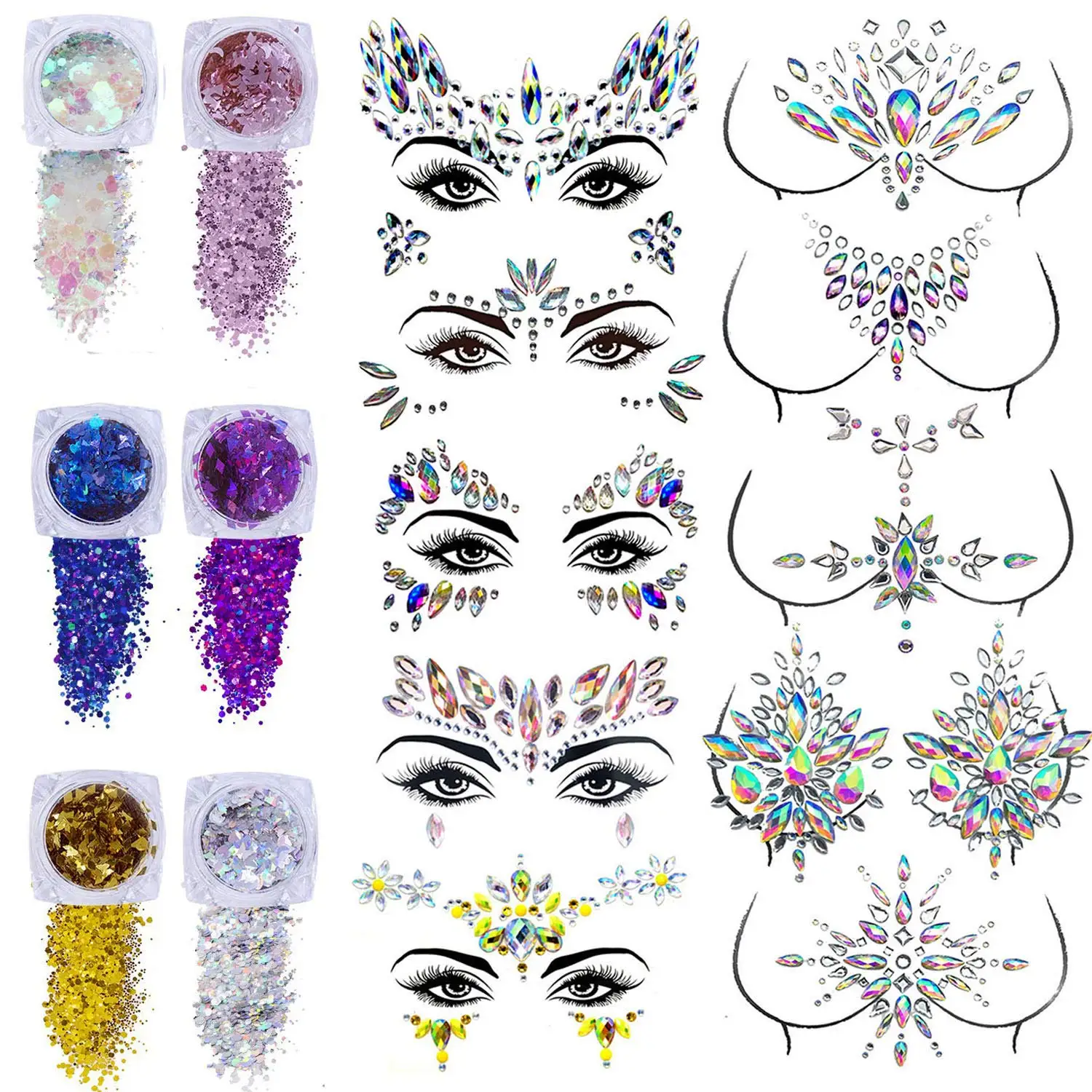 Тату-наклейка для лица, женские Украшения для лица, макияж, лицо, Блестящие кристаллы, наклейки, драгоценности