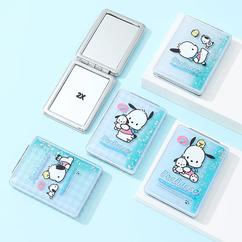 2024 Hot Selling Kulomi Pacha Dog Cartoon Cute Double Sided Folding Quicksand Mirror Going Out Cosmetic Mirror Birthday Gift