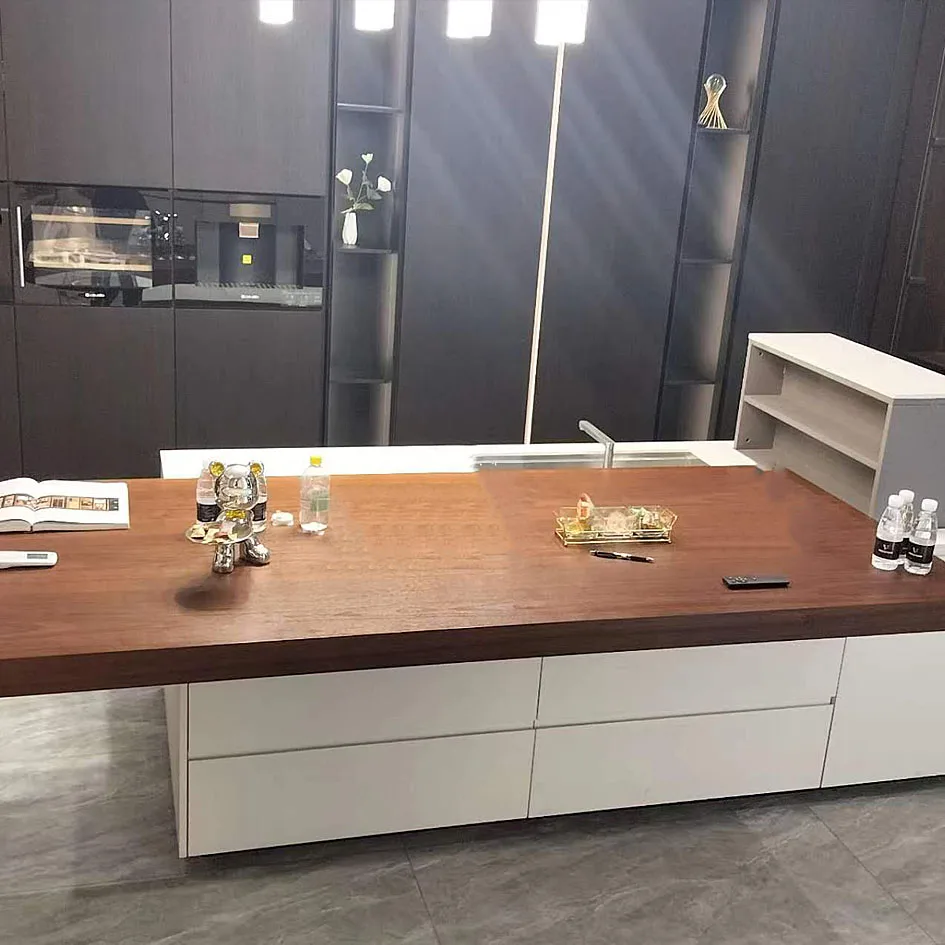Custom Modern Light Luxury Kitchen Cabinets Semi-Open MDF Wood Style Integrated Design