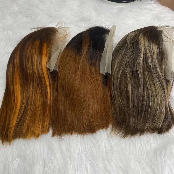 Cheap Water Curly Natural Colored Bob Wigs Short Bob Wig Highlight T part Lace Frontal Wigs For Black Women