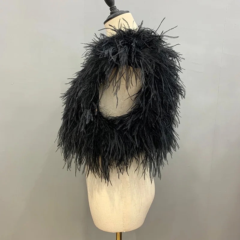 Designer Sleeveless Coat Fashion Fluffy Ostrich Feather Vest Real Fur Vest Women