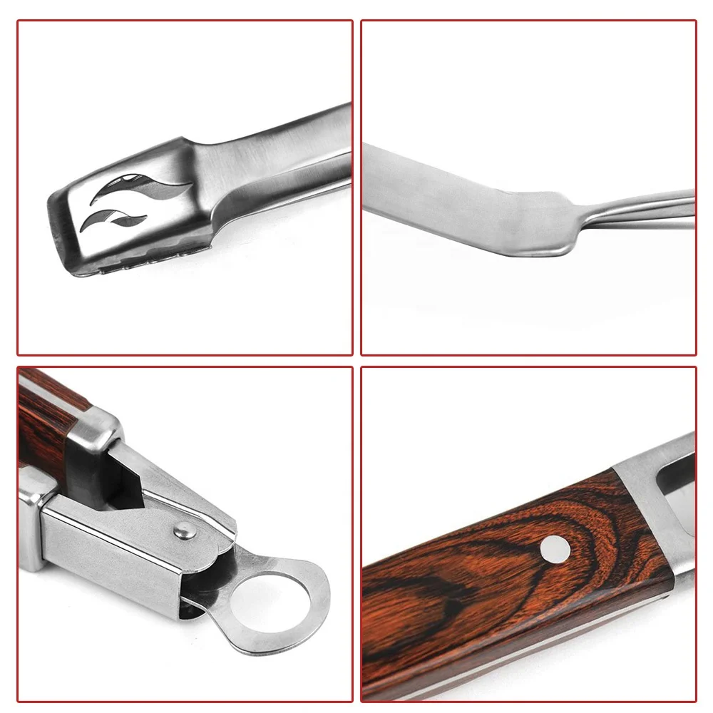 3PCS Deluxe Indoor Outdoor Extra Thick Pakka Wood Forged Handles Tong BBQ Griller Tool Set Barbecue Accessories Stainless Grill