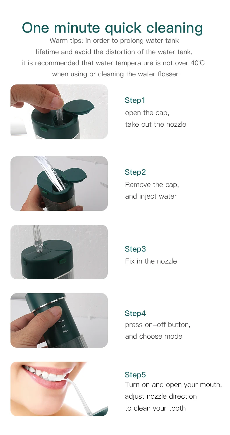 WF-309 Large Capacity Irrigator Tooth Cleaner Portable  Water Flosser Teeth Cleaning