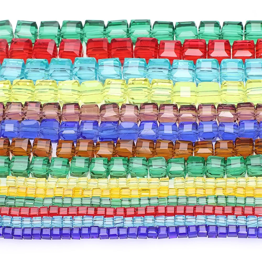 4mm 6mm square shaped glass beads wholesale transparent colorful crystal beads for bracelet making