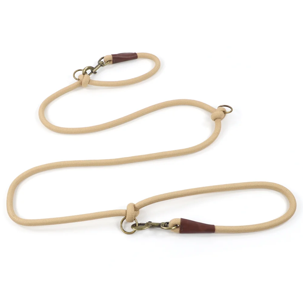 Adjustable Sand Round Rope Leash High Quality Wear Resistant Pet Round Rope Leash with Leather Interface for Sale