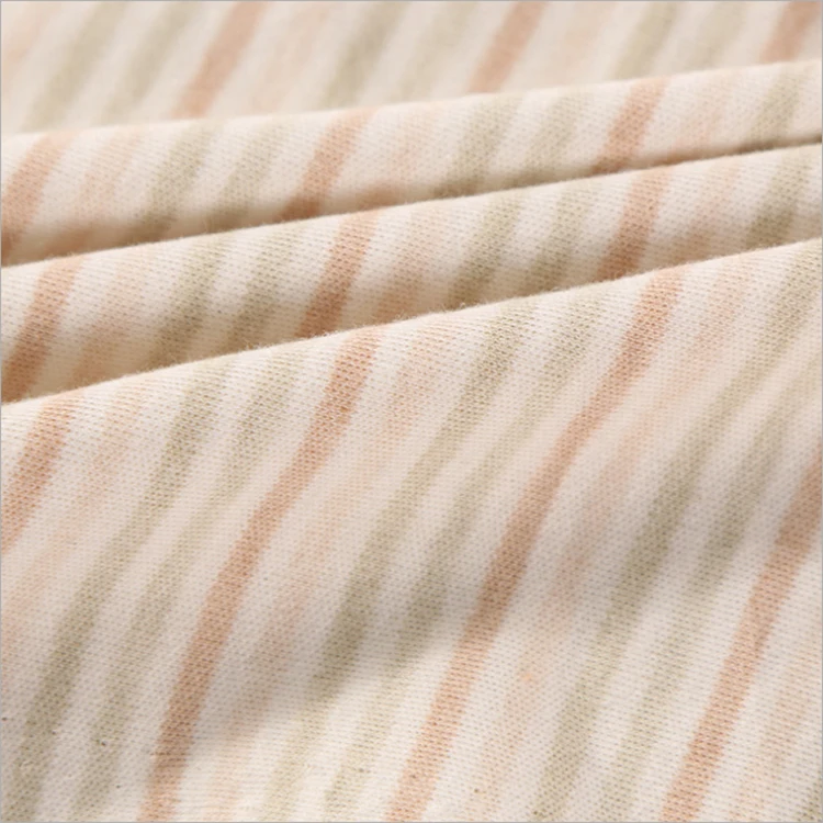 
New coming oeko tex standard natural colored cotton infant fabric yarn dyed stripe interlock knitted fabric for baby clothes 