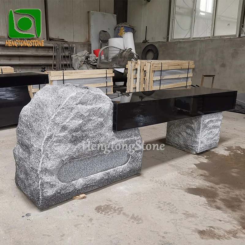 Polished Black Modern Granite Memorial Bench for Cemetery
