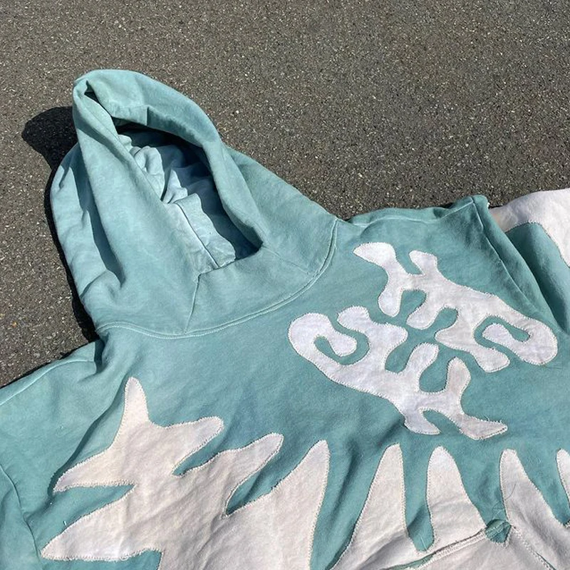 OEM Custom thick french terry cotton pullover casual men crop cut and sew nija turtleneck designer patches oversized hoodie