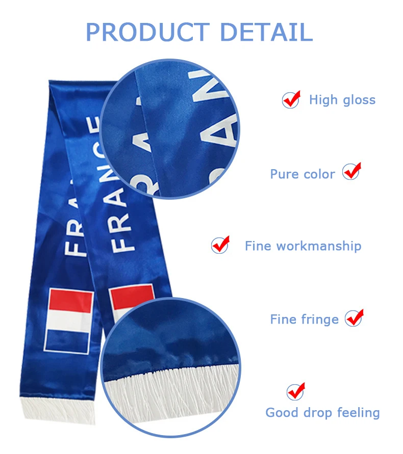 Wholesale Cheap Price Palestine France Flag Competition Football Fans Products Cheer Scarf Satin Silk Scarf For Sports Team Fan