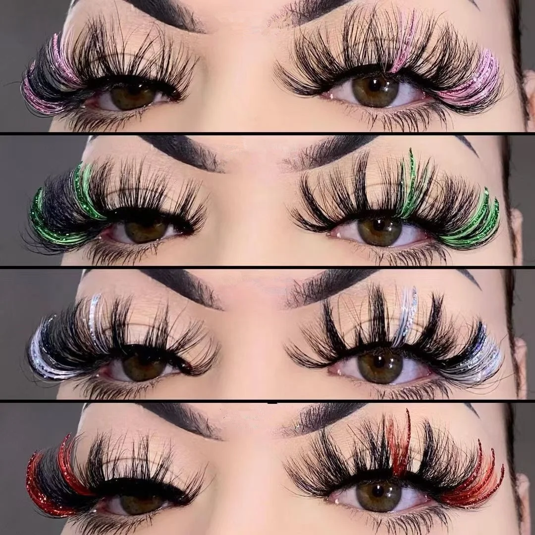 colorful mink eyelashes wholesale glitter blue colored eyelash strips 3d natural 20-25 mm mink lashes with color