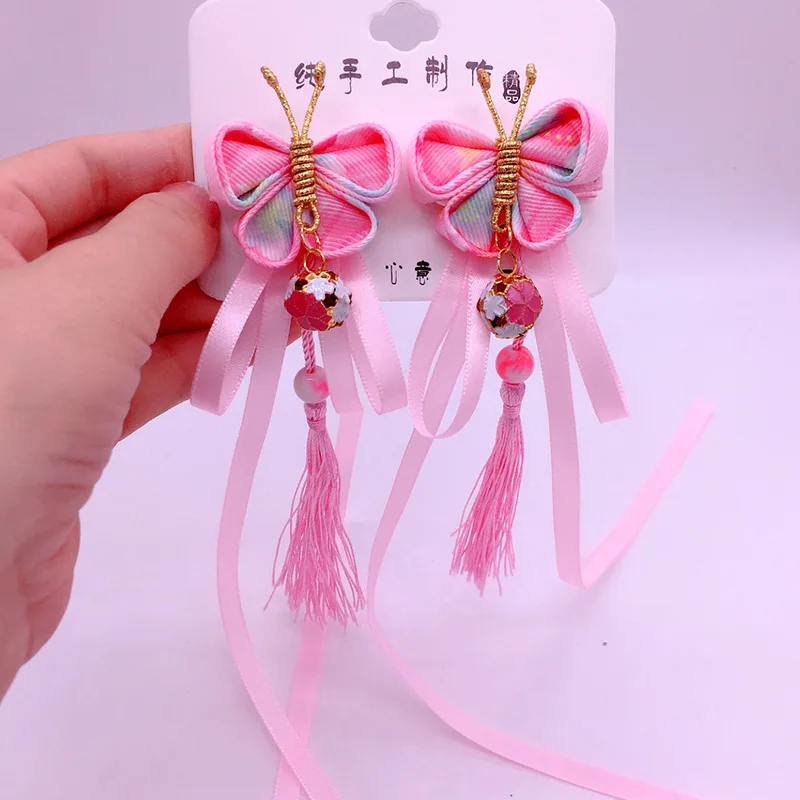 summer cute flower long streamers hair clips girls hanfu kanzashi beautiful hair accessories