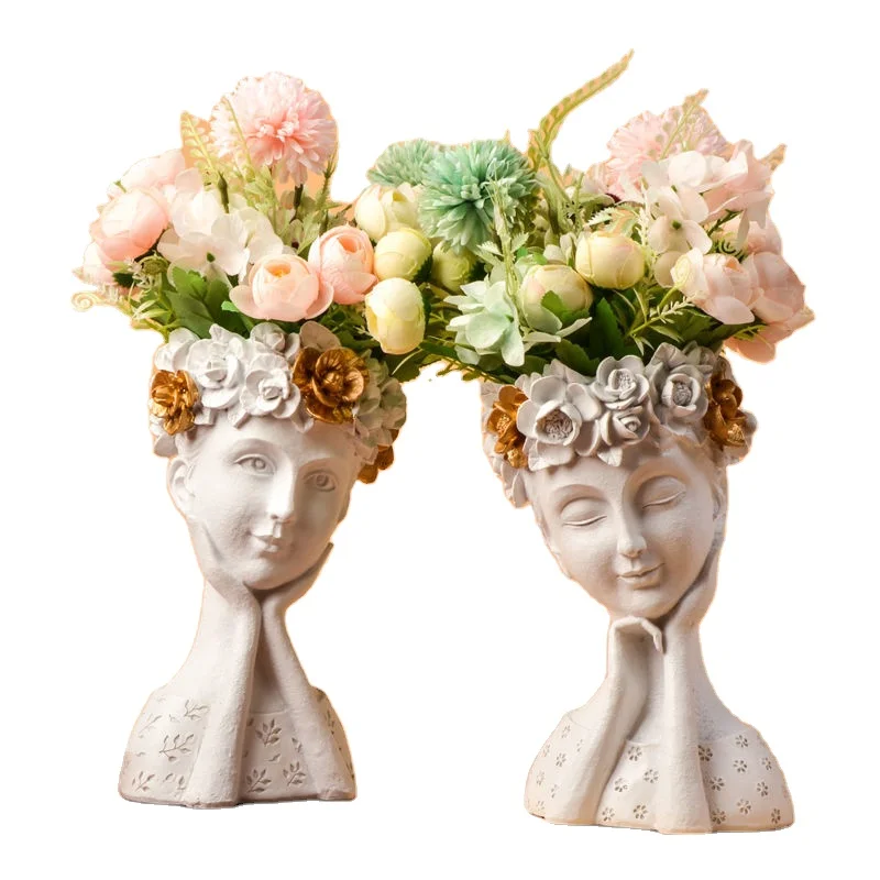 new arrivals Nordic Home Decoration art Crafts Creative Resin head face Vase Sculpture Statue Figure Flower Pot