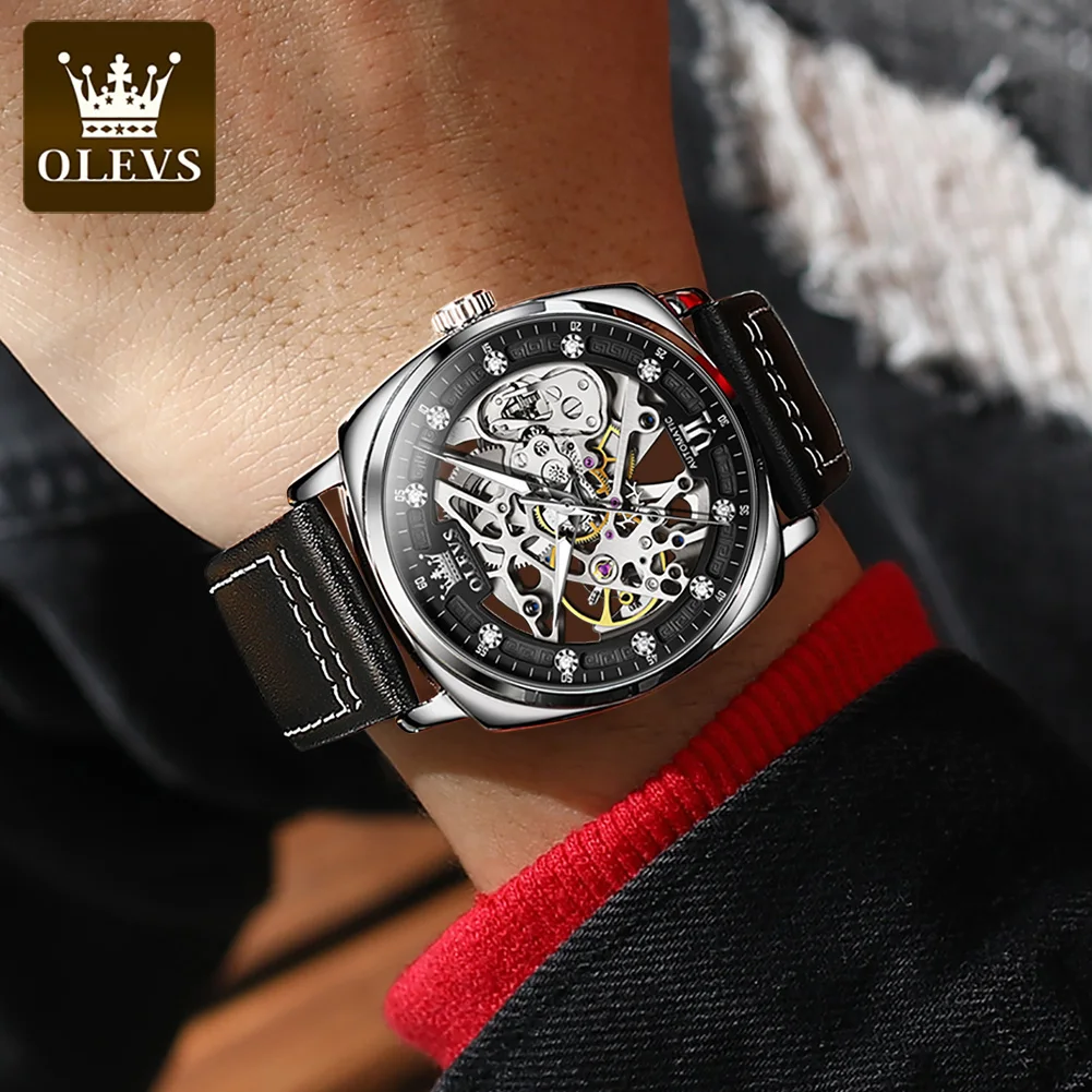 Olevs 6651 Hot Sale China  Suppliers Custom Logo Low Moq Fashion Wrist Quality Square Automatic Mechanical Luxury Watch