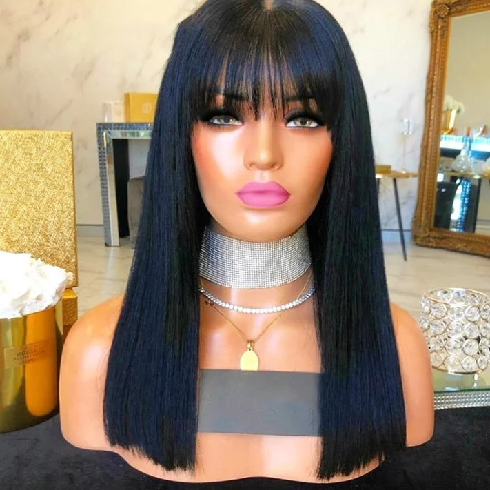 Прямая поставка с фабрики, парик Virgin Bob, натуральный черный короткий парик, парик из человеческих волос, парики с челкой для черных женщин