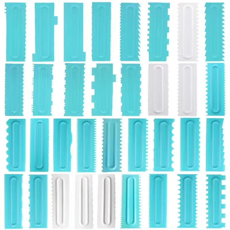 Wholesale Customized New 34 Models Cream Scraper Comb Plastic Cake Scraper with Fondant Pattern Shape Cake Tools Decoration Tool