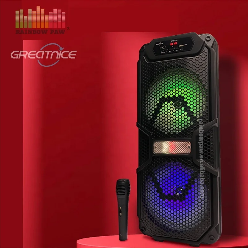 Kts Gts-1701 bt wireless portable outdoor speaker dual 8 inch with wired microphone fm radio usb tf card tws mp3 music player