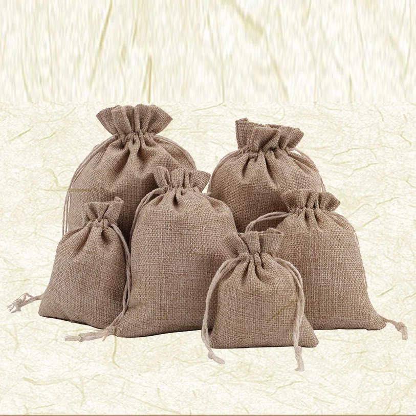 Customized Size Linen Jute Storage Drawstring Bag Cotton Linen Shopping Bags with Logo Pattern Organization On-the-go Shopping