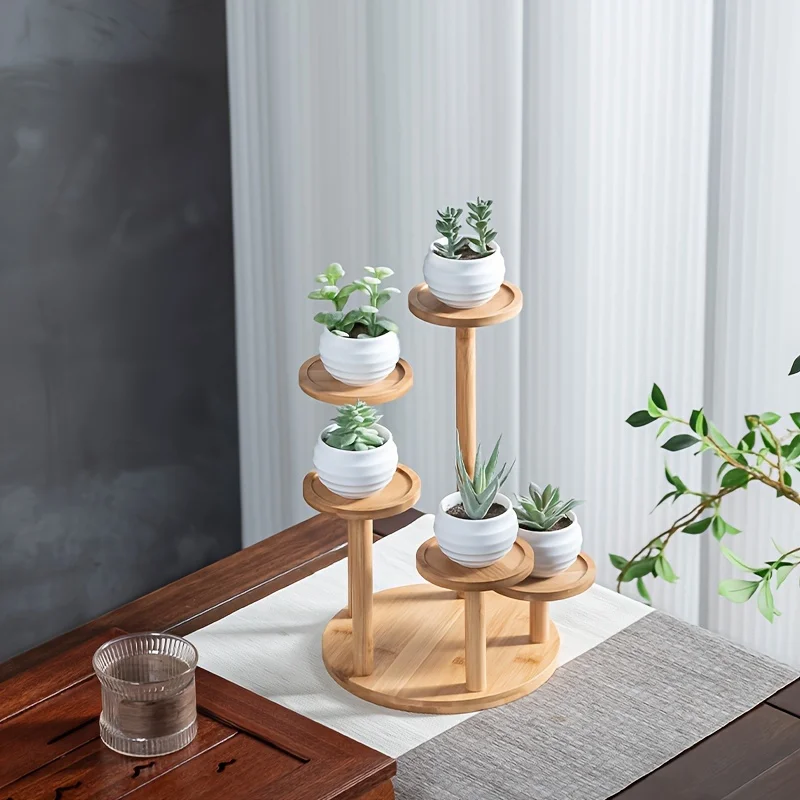 5 Tiered Tabletop Plant Stand Indoor Small Windowsill Flower Shelf Bamboo Mini Succulent Windowsill Shelf