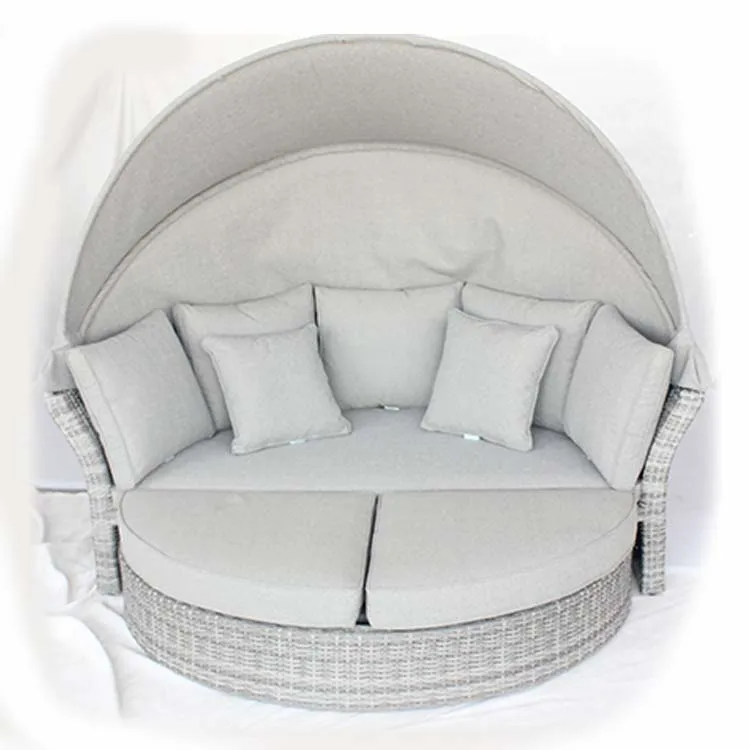Modern Sun Lounger Patio Beach Sunbed Garden Furniture Aluminum Wicker Rattan Round Outdoor Daybed With Canopy