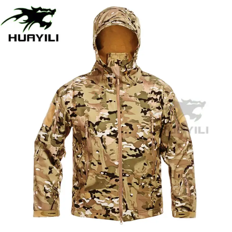 Custom Men 3 layer PTFE waterproof sublimation softshell jacket camouflage hunting jacket camo tactical softshell jacket