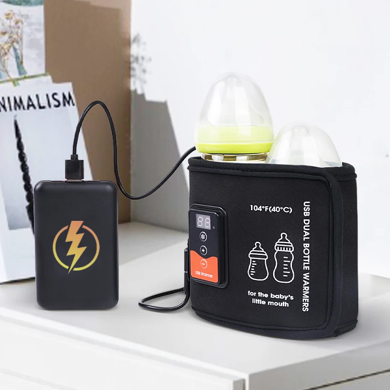 Smart Display USB Dual Bottle Warmer Rechargeable Travel Portable Baby Nursing Bottle Heater Baby Bottle Warmers