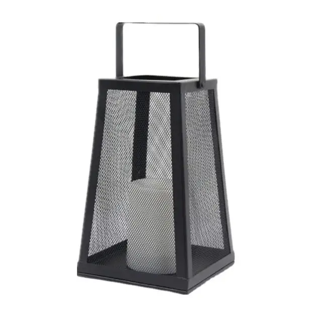 Hanko New Style Trapezoid Solar Powered Garden Decor Black Metal Led Candle Lantern Light