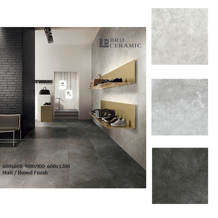 Ebro Ceramic 60x60 concrete stone look anti slip and lappato porcelain floor tiles grey beige color tiles
