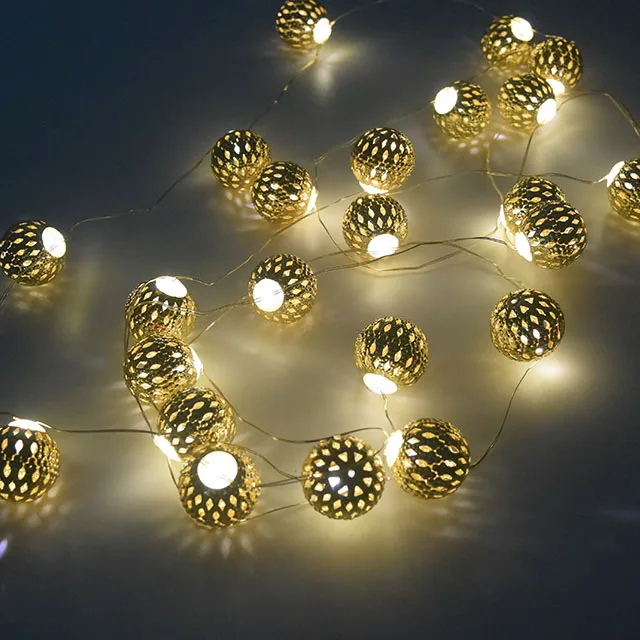 Golden Pellet Round Ball Shape Patio String Light For Christmas Hallowmas Decoration