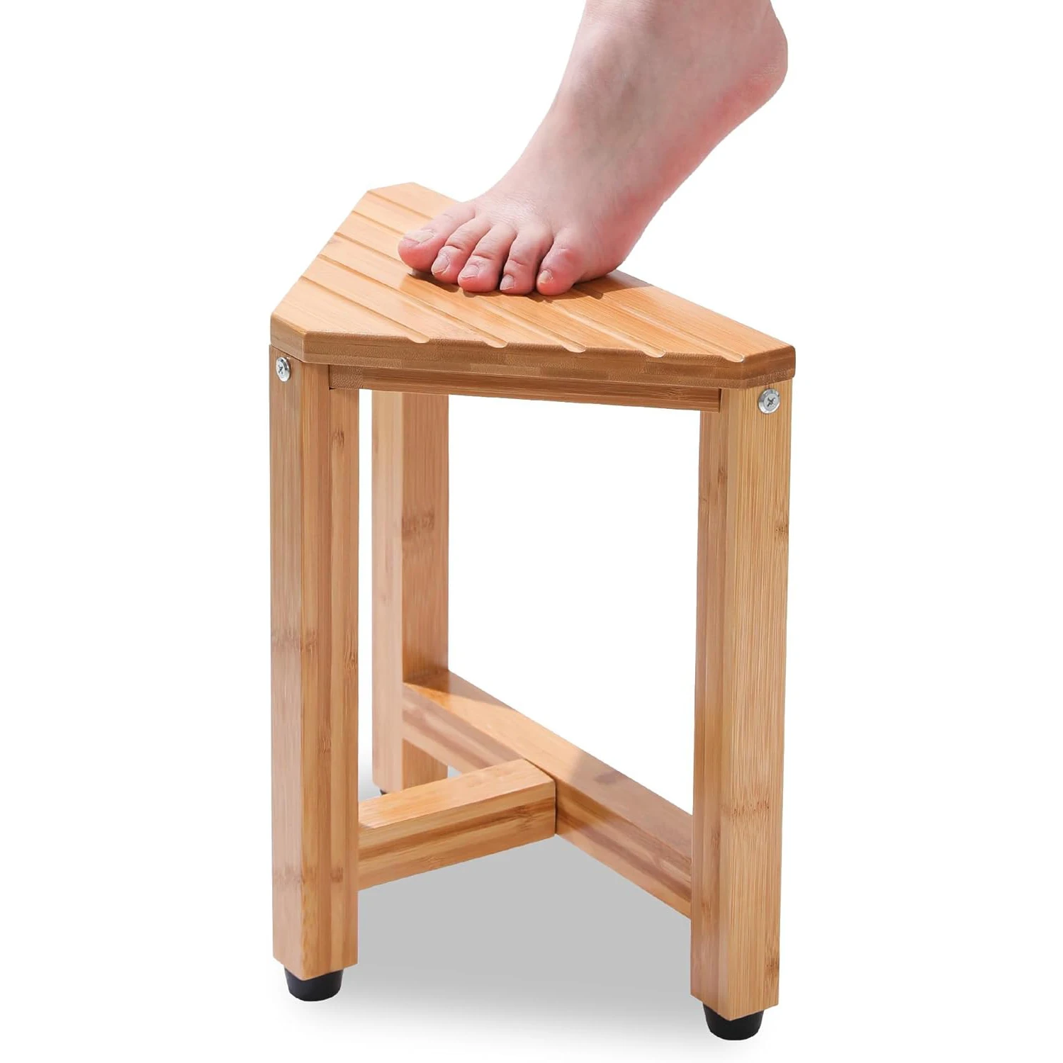 Bamboo Bath Chair Seat Waterproof Stool Bamboo Corner Shower Bench   For Bathroom shaving legs For daily use with Anti-slip feet