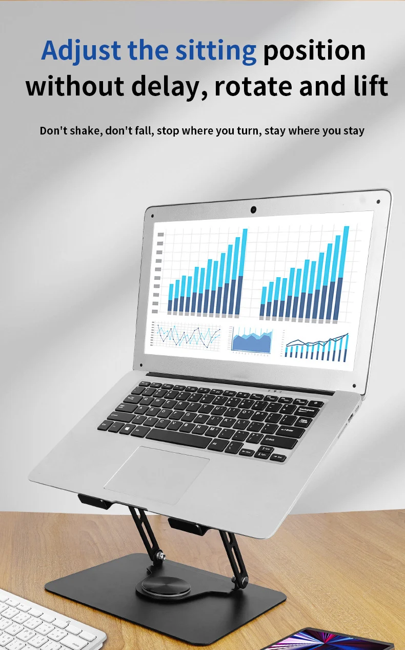 Great Roc wholesale OEM support ergonomic rack laptop holder for 17 inch angle adjustable foldable laptop stand with 360 base