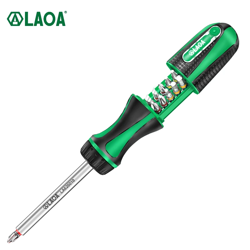 LAOA 10 in 1 Ratchet Screwdriver Set 10pcs S2 Phillips Slotted Torx Hexagon Screwdriver Bits 48T 20N.m Aluminum Rod Tools Kit
