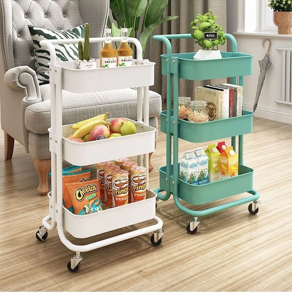 GRS Plastic 3 Tier Metal Storage Trolley Organizer Hair Salon Trolley Cart Vegetable Basket Storage Trolley Kitchen Rack