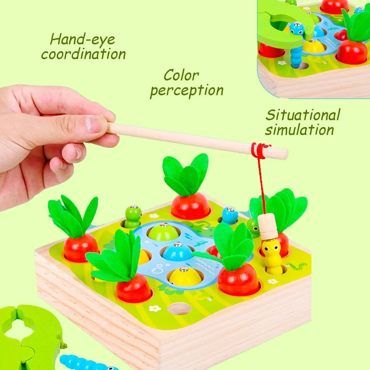 Preschool Educational Toys Radish Set Wooden Catching Game Magnetic Fishing Toys