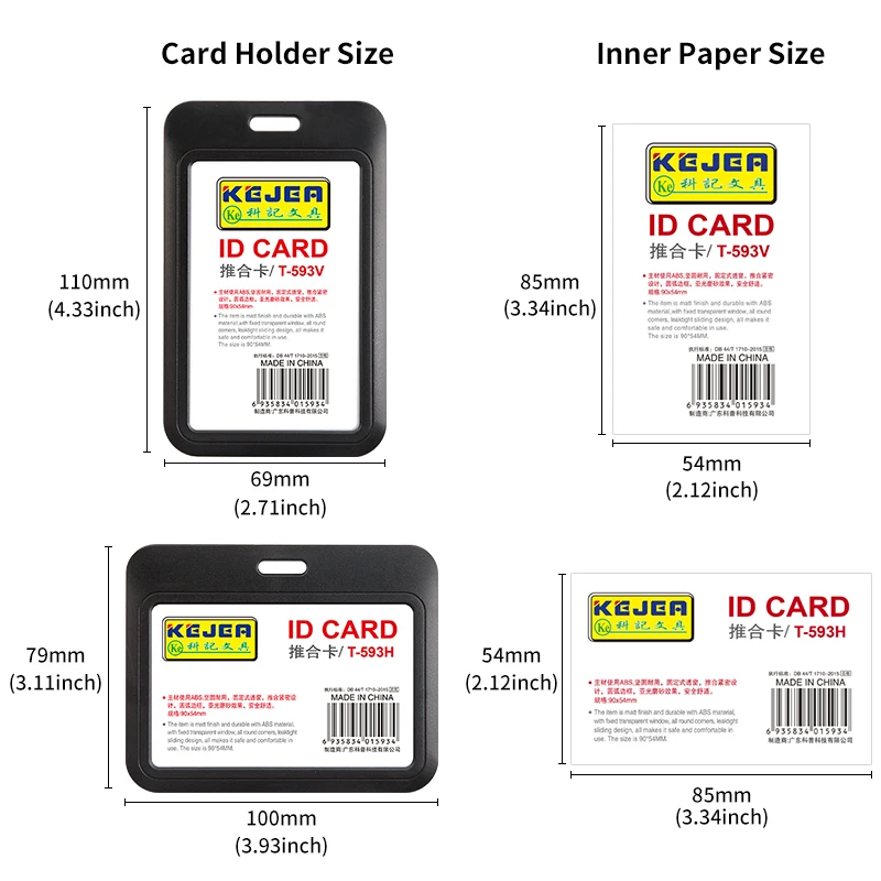 LOGO Sliding ID Badge Holder Hard Plastic Work Badge Sleeve for Office, School, Factory, ID Credit Cards, Proximity Key Cards