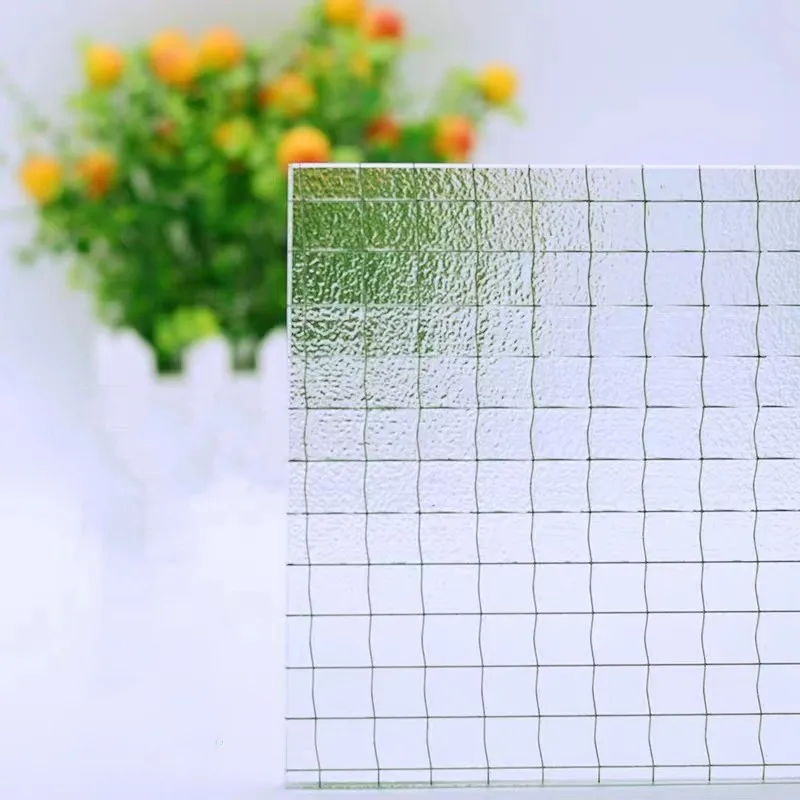 Building Door Clear Colored Nashiji Pattern 6.8mm Thickness Iron Mesh Glass for Resist Fire